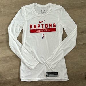 Nike White Raptors Basketball Long Sleeve Dri Fit
